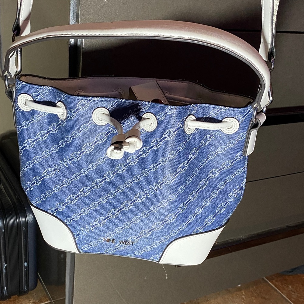 Nine West Blue and White Shoulder Bag with Denim Accents